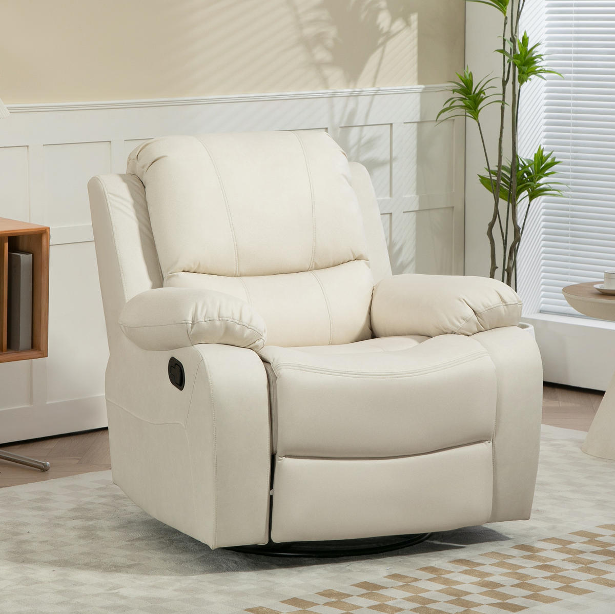 RELAXSESSEL in Cremeweiß 100x93x98 cm mit Liege-, Schaukel- und Drehfunktion - Creme, Textil (93/98/100cm) - IVMEU