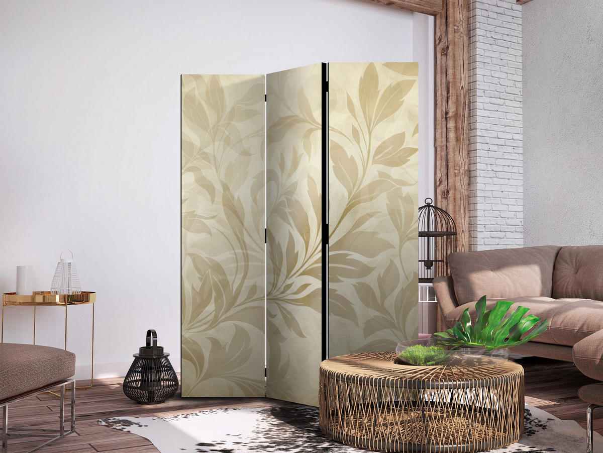 PARAVENT Einseitig Bedruckter 3-tlg 135x172 cm Beige Bl tter Boho - Beige, Holz/Textil (135/172/3cm) - Muralo