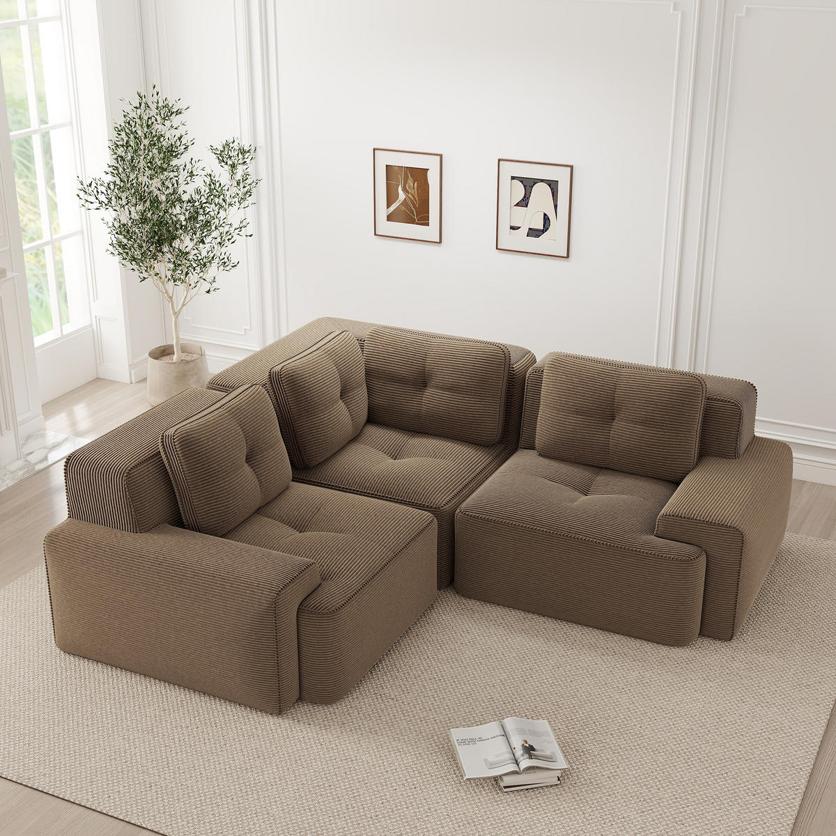 3-SITZER Sofa 177x104x69 cm aus Cordstoff rahmenlos modular, braun - Braun, Textil (104/69/177cm)