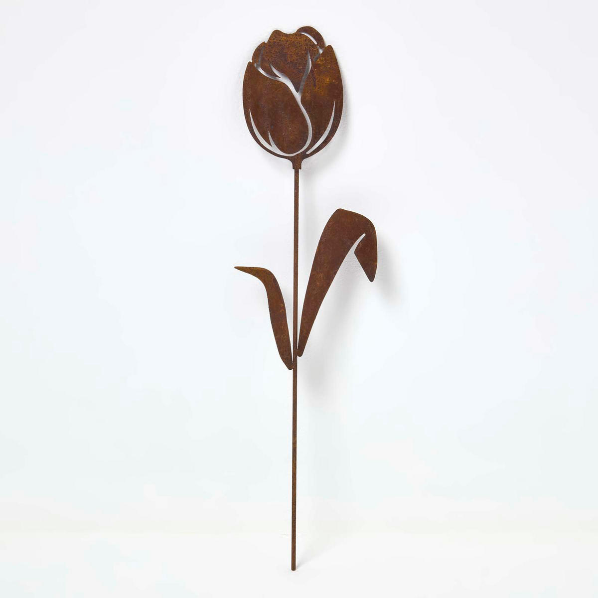 GARTENSTECKER Metall – 2er-Set Tulpen Gartendeko in Rostoptik - Dunkelbraun, Metall (37cm) - Homescapes