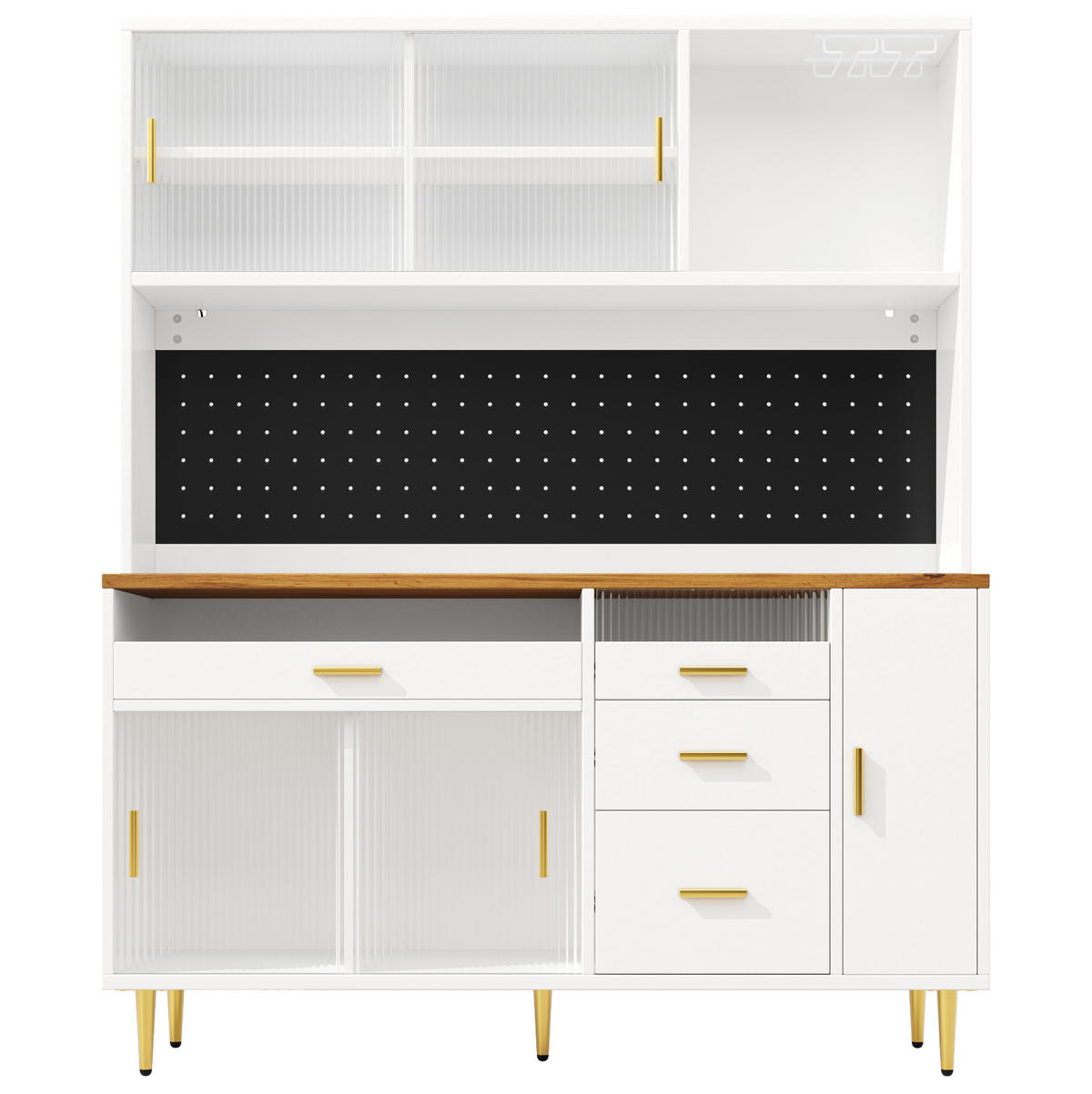 HOCHSCHRANK mit LED-Beleuchtung 145x39x171 cm MDF Glas Weiß - Weiß, Glas (24/171/145cm) - Meubliv