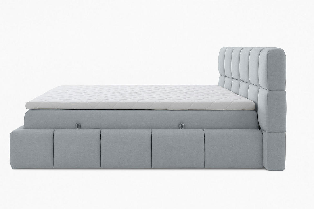 BOXSPRINGBETT AURA mit Topper und Bettkasten, Grau, H4 Pocket, 200x200 cm - Grau, Textil (200/200cm) - KS Home Concept