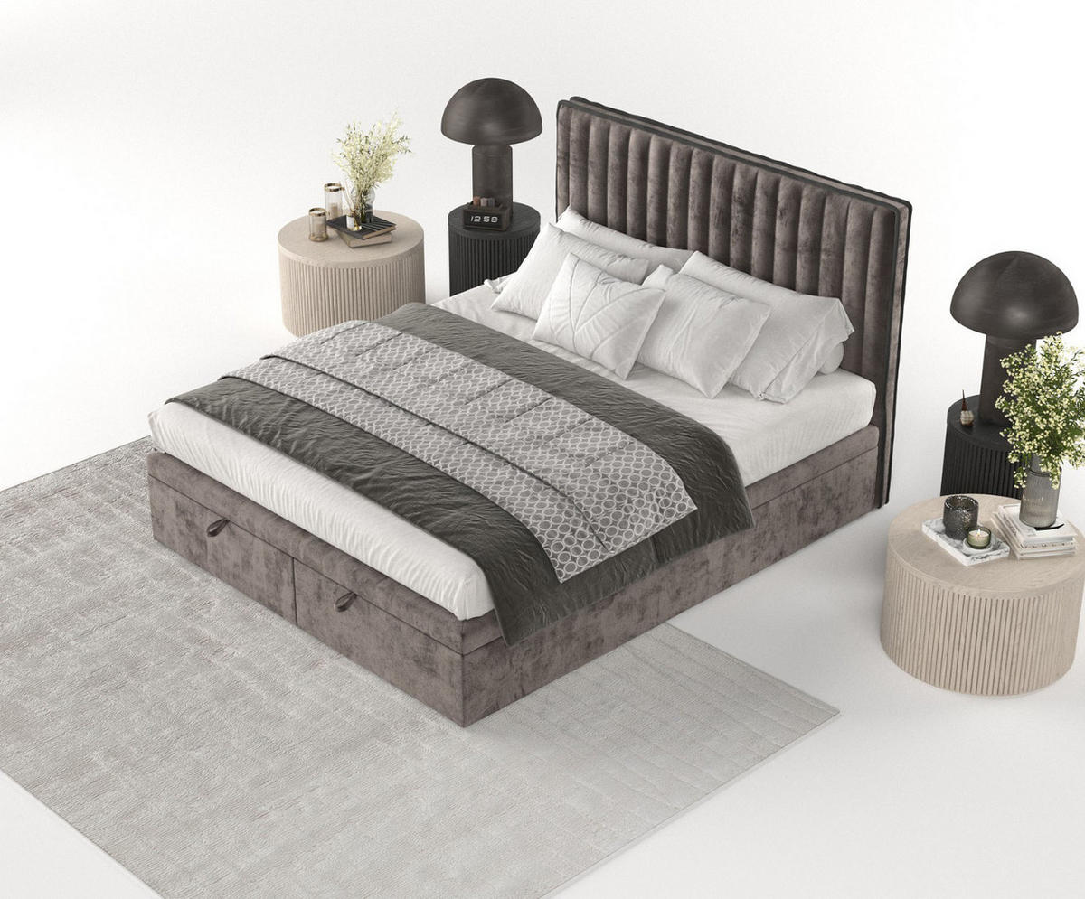 POLSTERBETT Keva mit Stauraum 200/200 cm Braun im Lotta Stoff - Schwarz/Braun, Holz/Holzwerkstoff (200/200cm) - AltaBeds