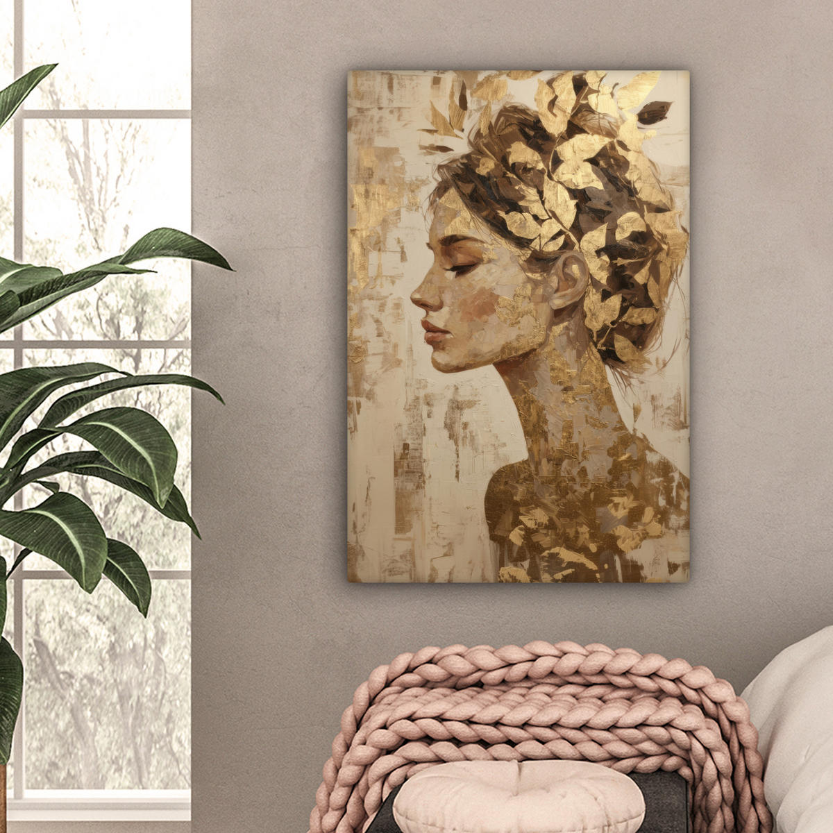 LEINWANDBILD Frau - Gold - Abstrakt - Textur Wanddeko 40x60 cm - Goldfarben, Textil (40/60cm) - MuchoWow