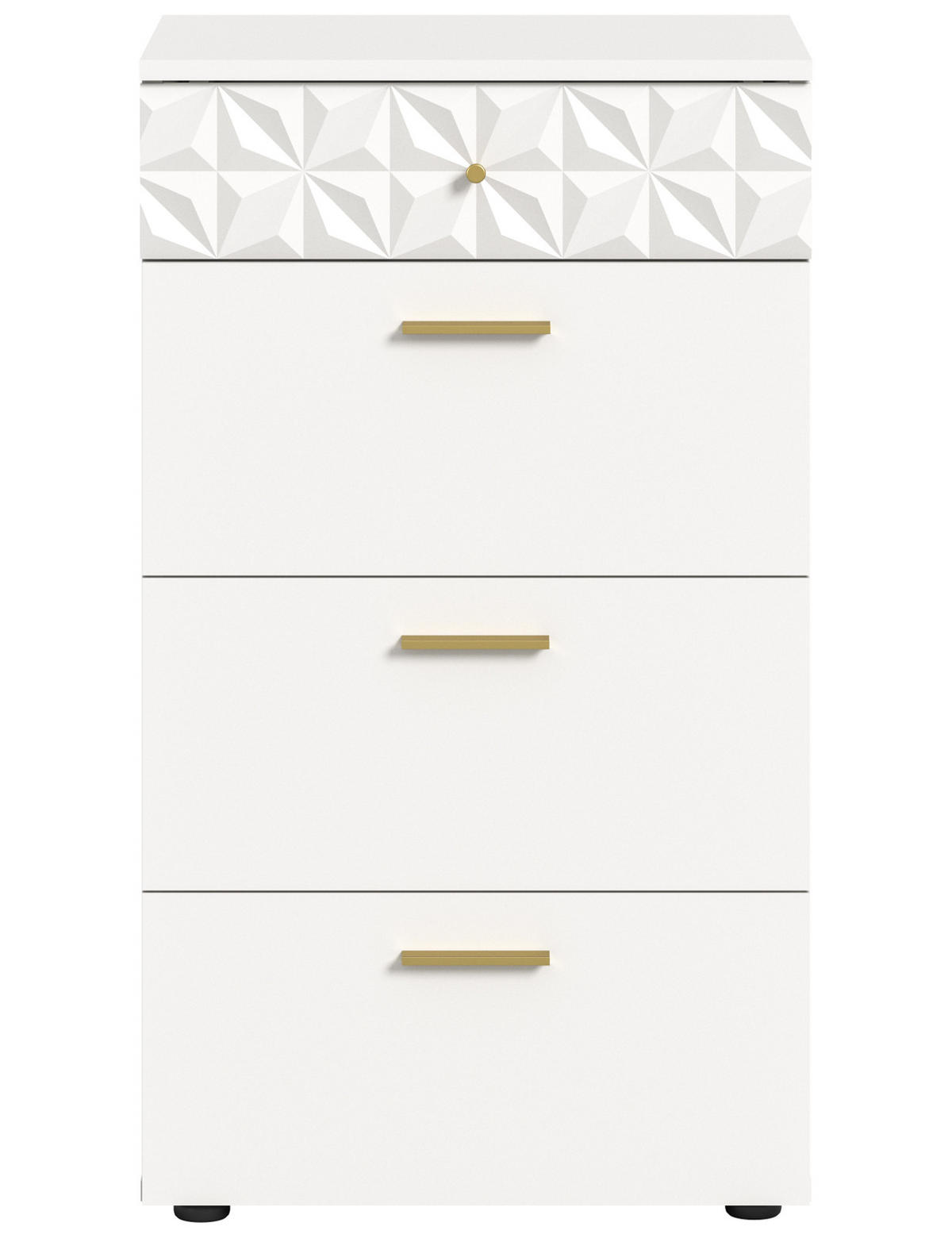 KOMMODE weiß Hochglanz 53 cm, Schubladenkommode mit 3D-Struktur - Weiß Hochglanz/Goldfarben, Holzwerkstoff/Kunststoff (53/92/40cm) - Inn.Furn