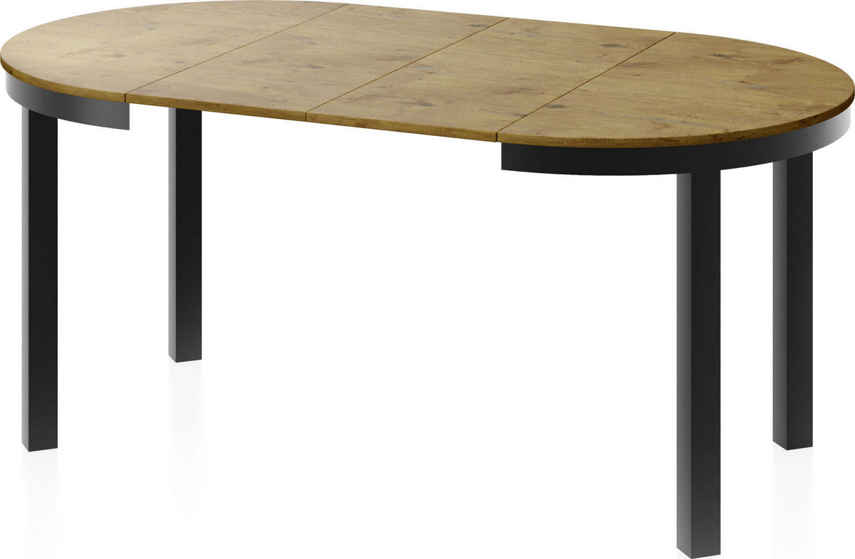 ESSTISCH Corin Schwarz runder ausziehbarer, Lancelot Eiche 100-176/100/76 cm - Eichefarben/Schwarz, Holzwerkstoff/Metall (100/100/76cm) - WFL GROUP