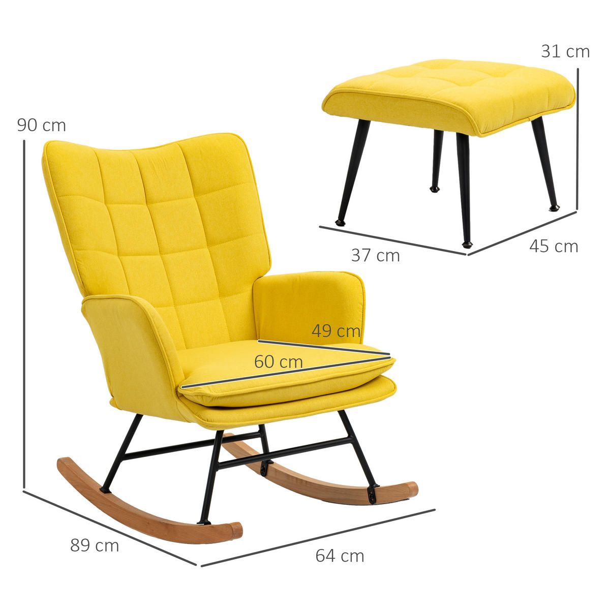 SCHAUKELSTUHL, Schwingsessel, Gelb - Gelb, Holz (89/90/64cm) - HOMCOM
