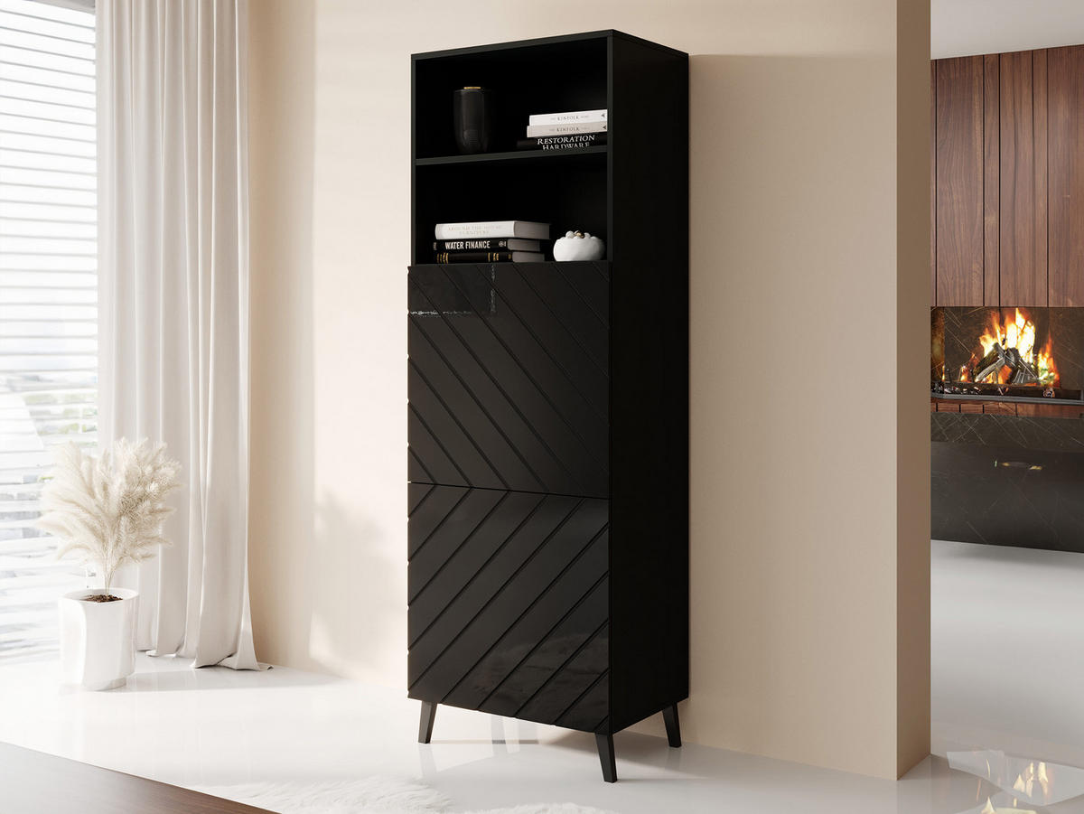 STANDREGAL Abeto 60 - Weiß Hochglanz/Schwarz, Holzwerkstoff/Kunststoff (60/177/40cm) - MIRJAN24