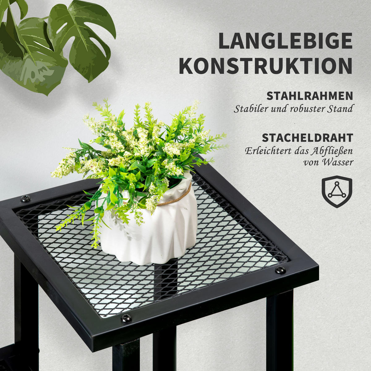 PFLANZENREGAL, Eisen, Schwarz - Schwarz, Metall (25/83/91cm) - Outsunny