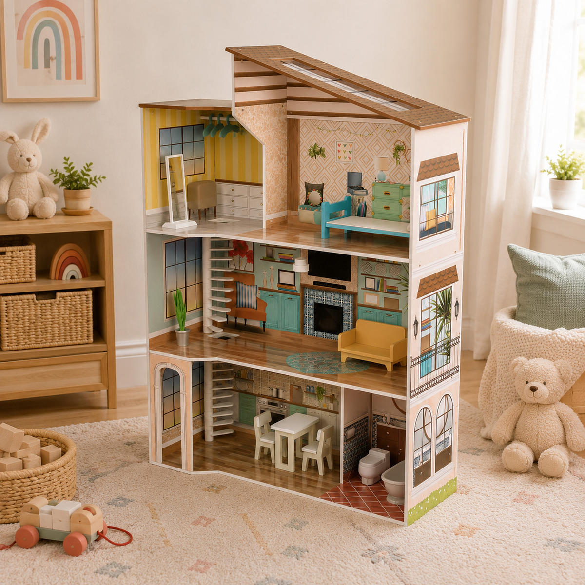 PUPPENHAUS, Mehrfarbig, 118cm - Multicolor, Holz (82/118/28cm) - Teamson Kids