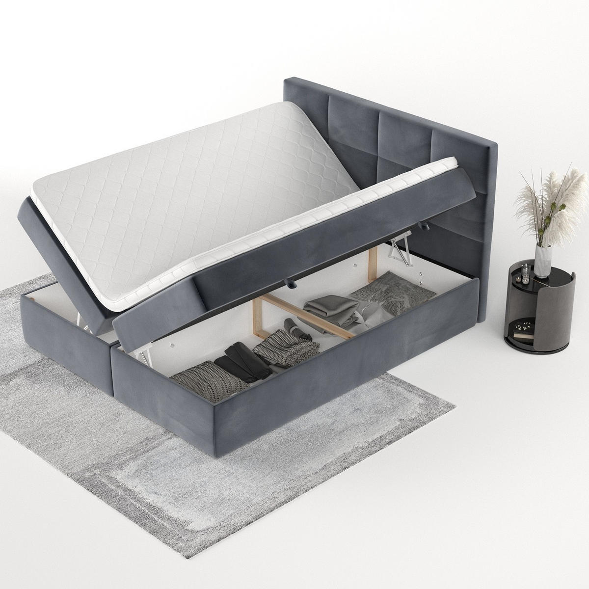 BOXBETT Oris 140/200 cm Dunkelgrau im Kronos Stoff - Dunkelgrau/Schwarz, Holz/Holzwerkstoff (140/200cm) - AltaBeds
