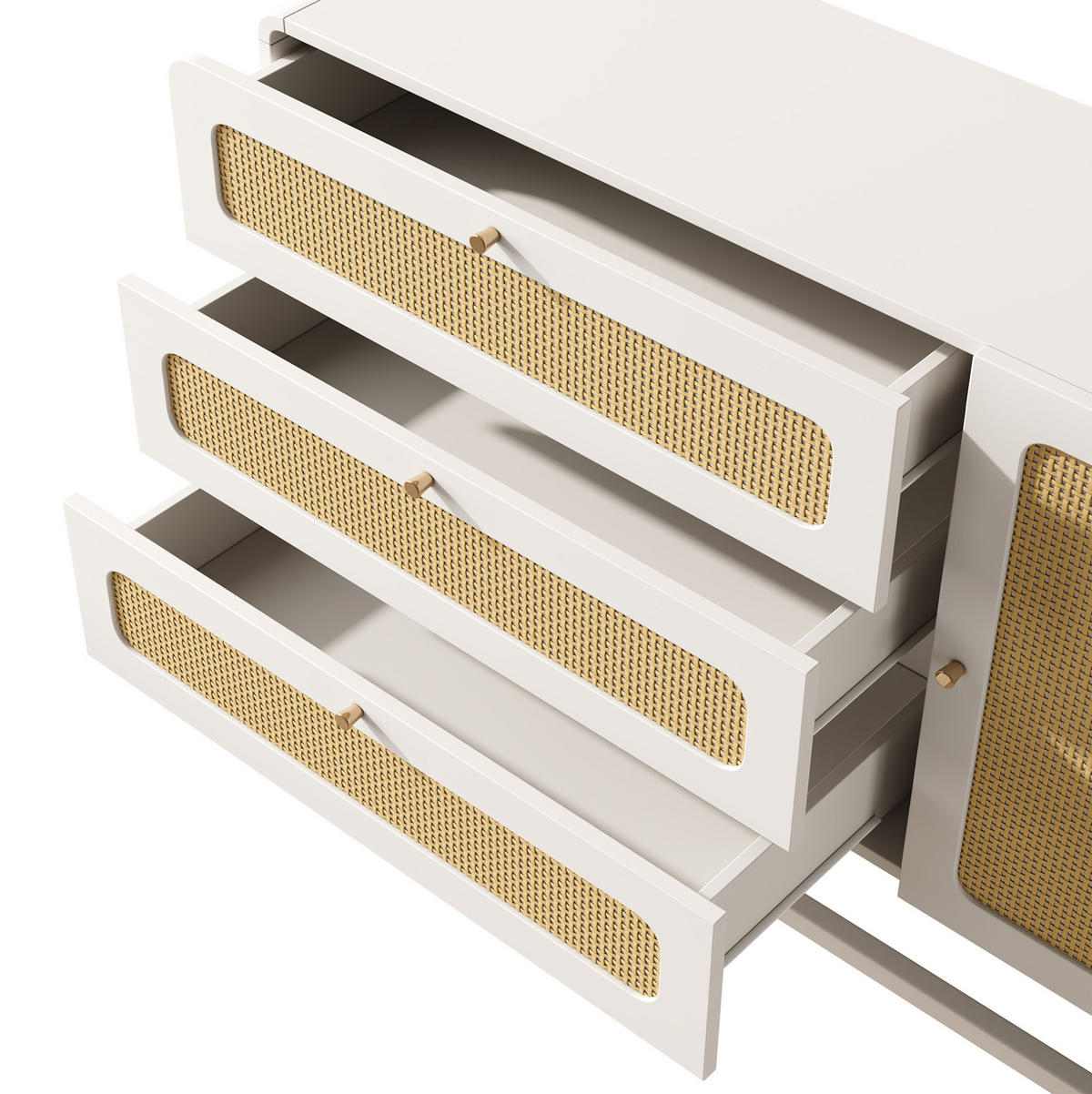 KOMMODEN-SIDEBOARD 120/40/85 cm mit 3 Schubladen & Rattan-Fronten in Weiß - Weiß, Metall (120/85/40cm) - BEAOK