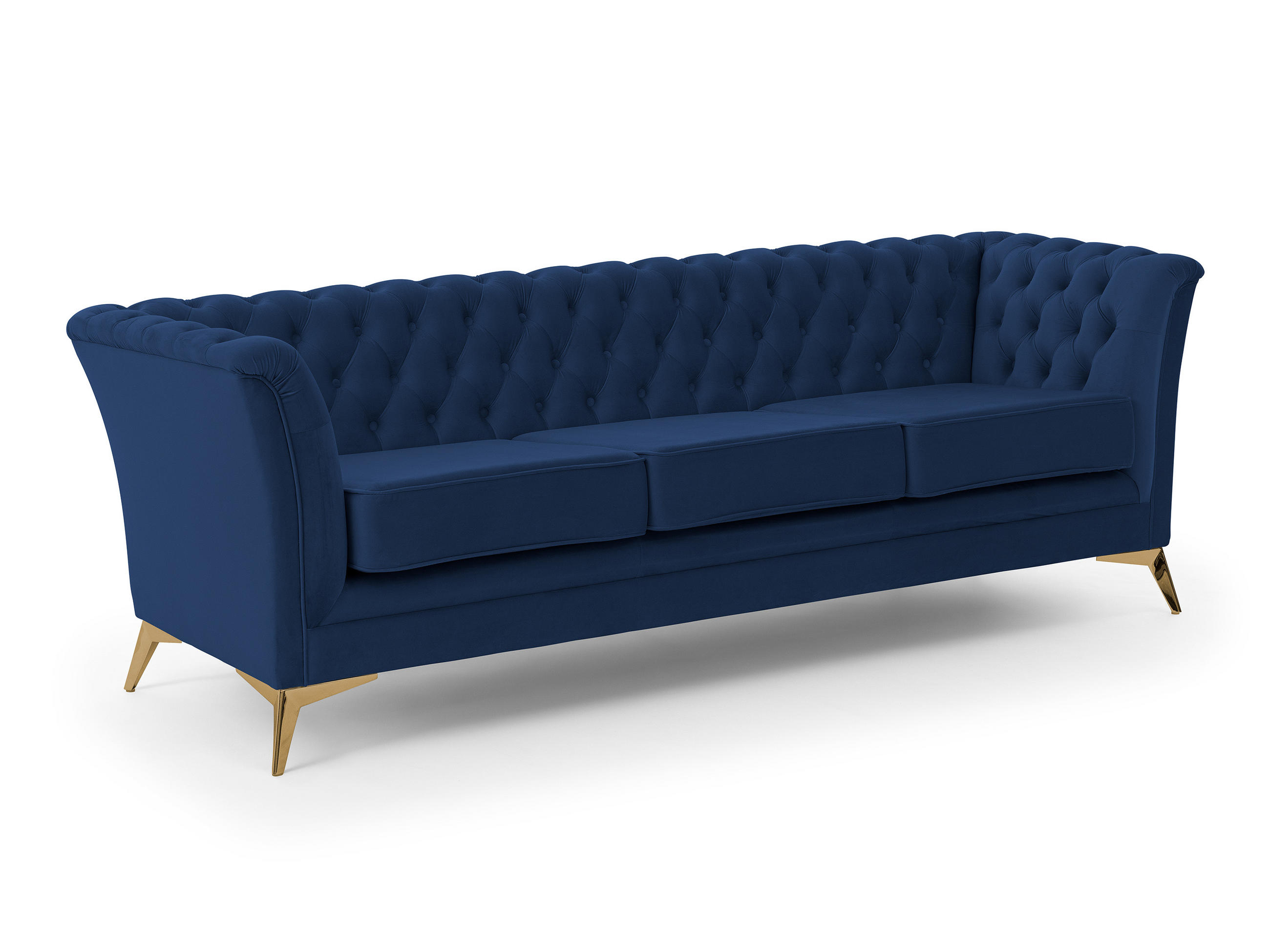 CHESTERFIELD-SOFA 3-sitzer Whitby Marineblau Samt mit goldenen Füßen - Goldfarben/Dunkelblau, Holz/Textil (237/78/82cm) - S-Style Möbel