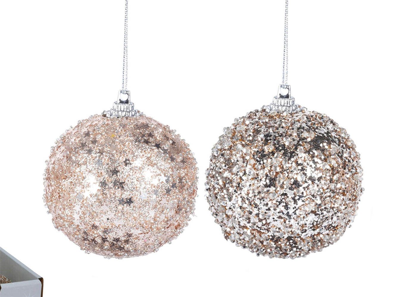 LAALU CHRISTBAUMKUGEL-SET 12 Ornamenten: Champagner Ornamente mit Glitter Mix 8 cm - Champagner, Kunststoff (40/15/55cm) - LAALU