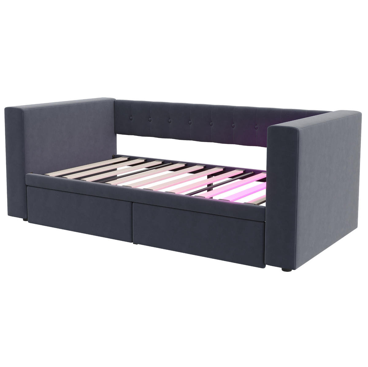POLSTERBETT 90/190 cm mit LED-Beleuchtung, Steckdose, Stauraum und 2 Schubladen, Dunkelgrau - Dunkelgrau, Textil (90/190cm) - Redom