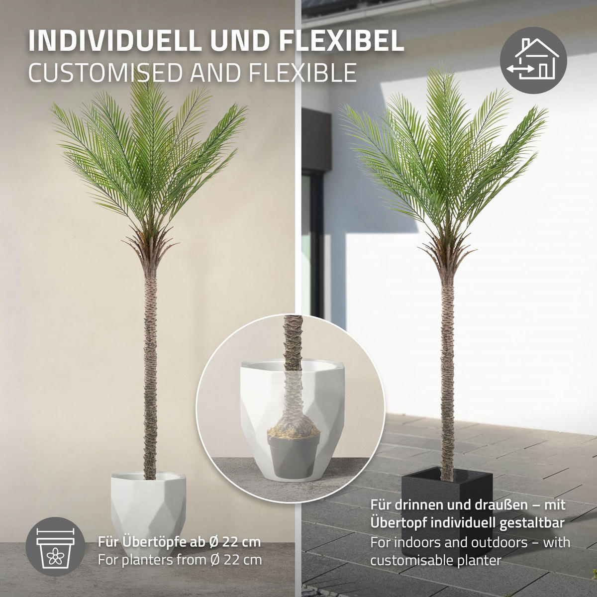 KUNSTPFLANZE Palme - Anthrazit/Grün, Holz/Kunststoff (210cm) - ML-DESIGN
