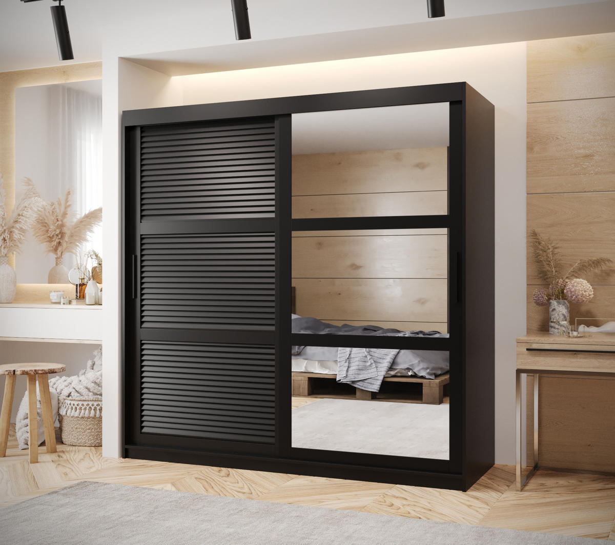 SCHWEBETÜRENSCHRANK 200/180/62 2-türig - Schwarz, Holz/Kunststoff (180/200/62cm) - MÖBEL KRYSPOL