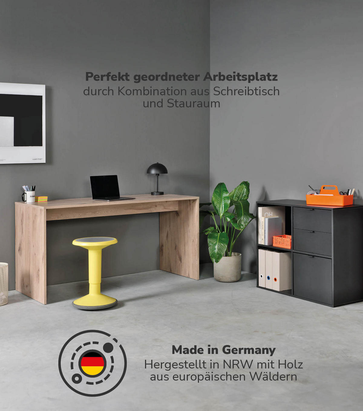 SCHREIBTISCH Der Produktive - Eichefarben/Schwarz, Holzwerkstoff (65/145/77cm) - Mokebo