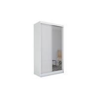 KLEIDERSCHRANK mit Spiegel-Schiebetüren und Aluminium-Leisten, LED-Beleuchtung - PARTI - 150 cm Weiß - Weiß, Holzwerkstoff (150/216/61cm) - ALTDECOR