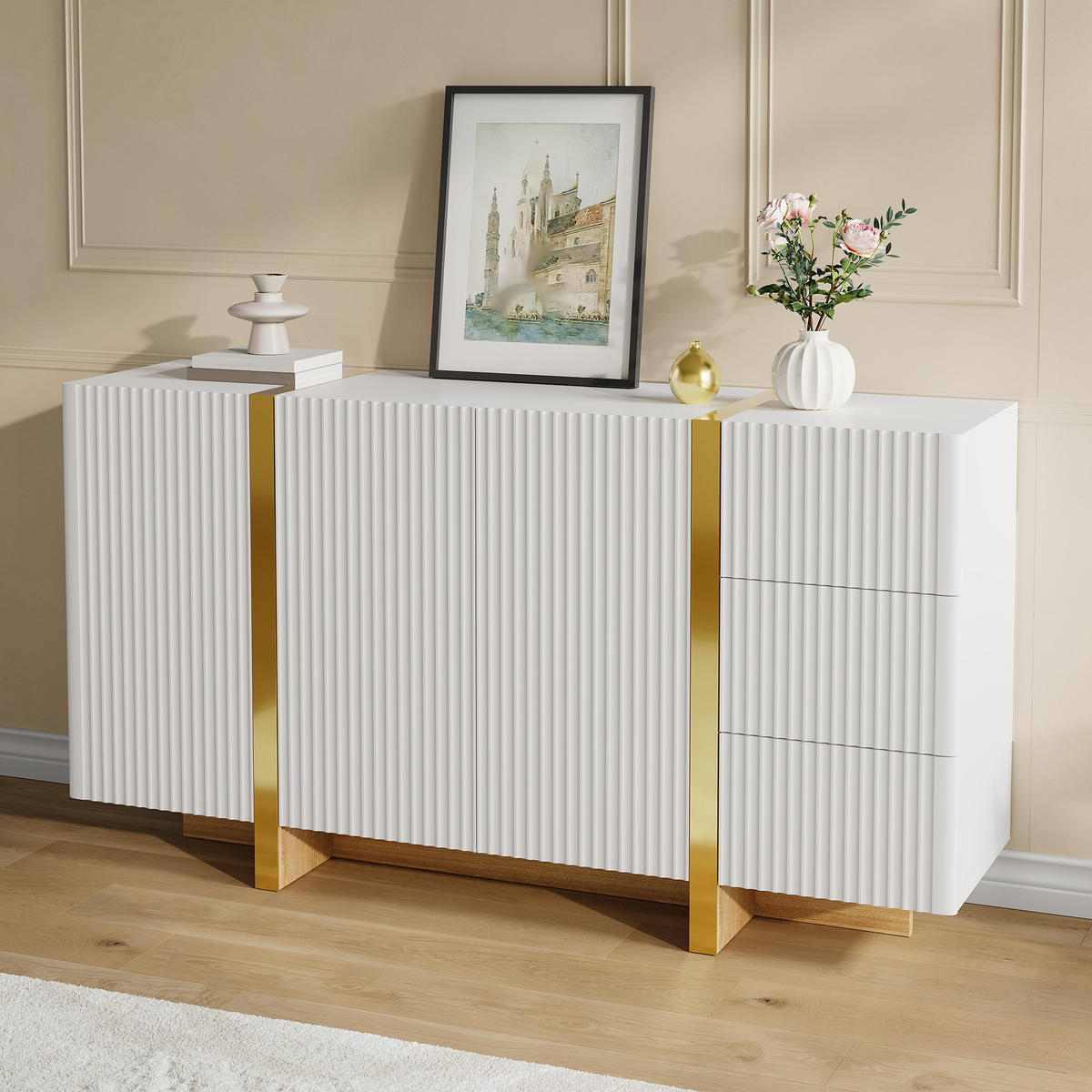 SIDEBOARD mit 3 Türen und 3 Schubladen - Weiß, Holzwerkstoff (140/75/36cm) - FLIEKS