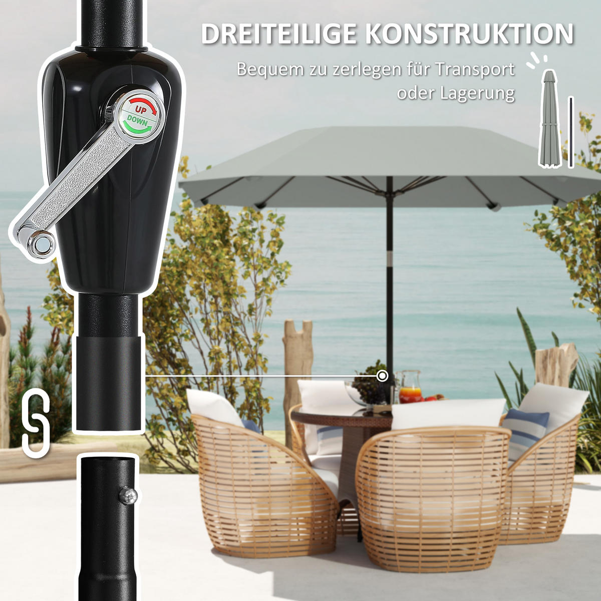 SONNENSCHIRM Ø233 cm - Dunkelgrau, Kunststoff (233/233cm) - Outsunny