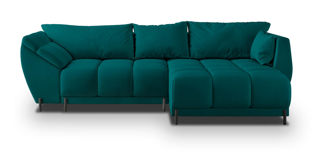 ECKSOFA VESTANO R-S Blau Velours-Stoff mit Schlaffunktion - Blau, Holz (287/182cm) - MASSENO