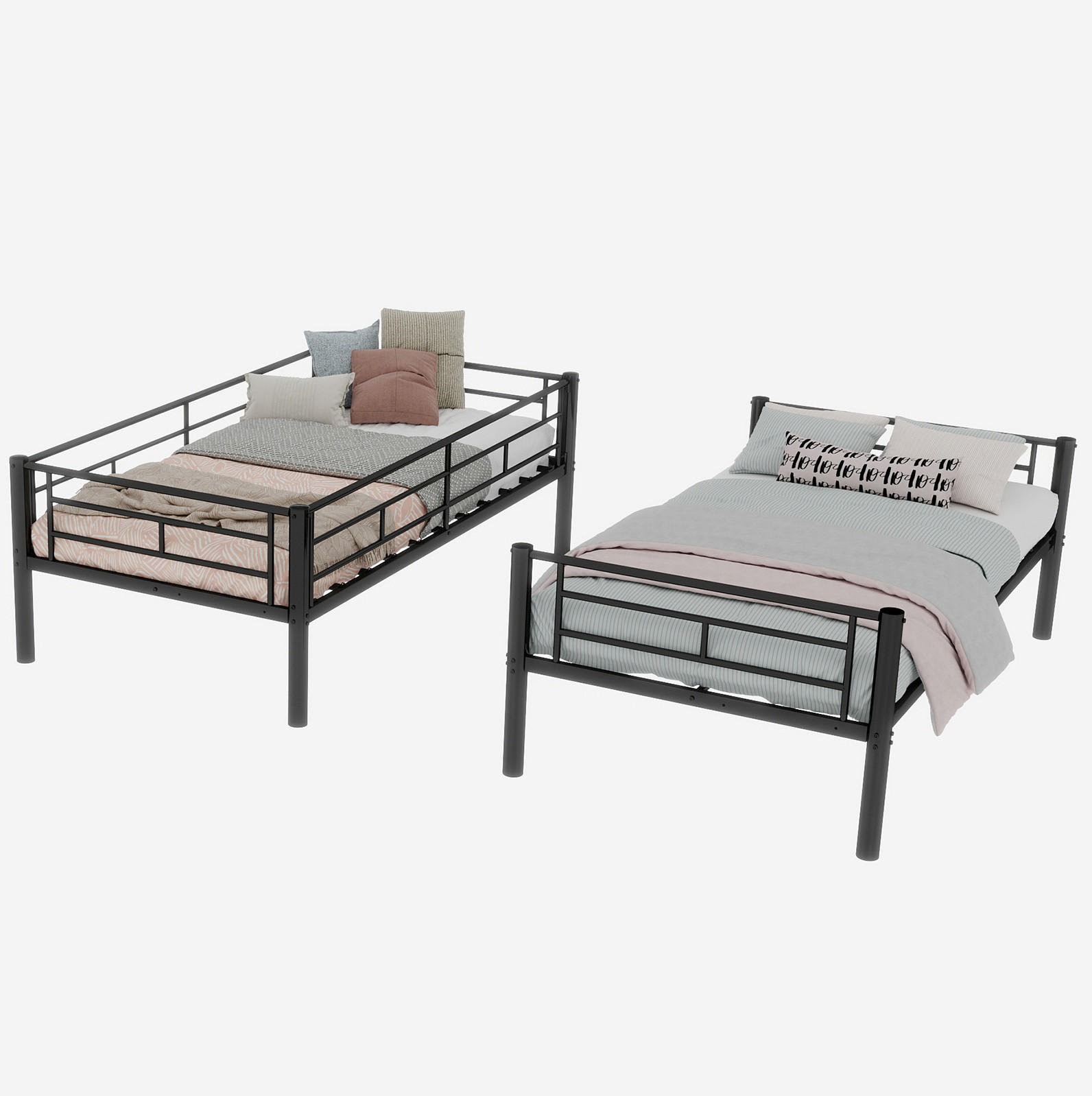 ETAGENBETT 90/190 cm schwarz aus Eisen teilbar mit Leiter - Schwarz, Metall (90/190cm) - OKWISH