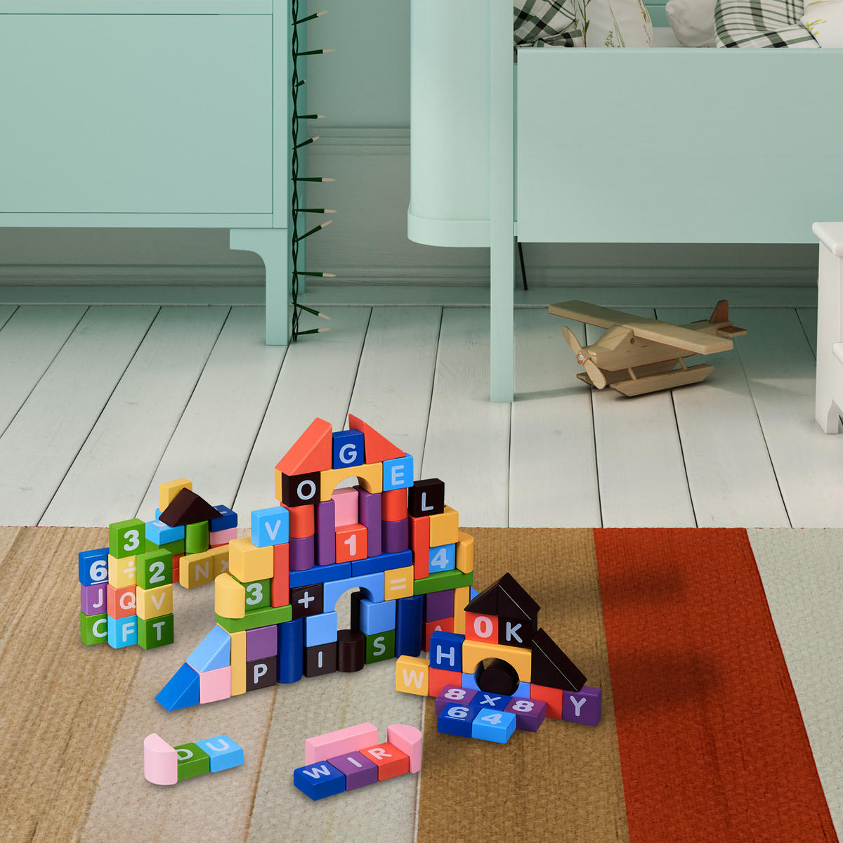 BAUSTEINE-SET - Multicolor, Holzwerkstoff (30/0.5cm) - Relaxdays