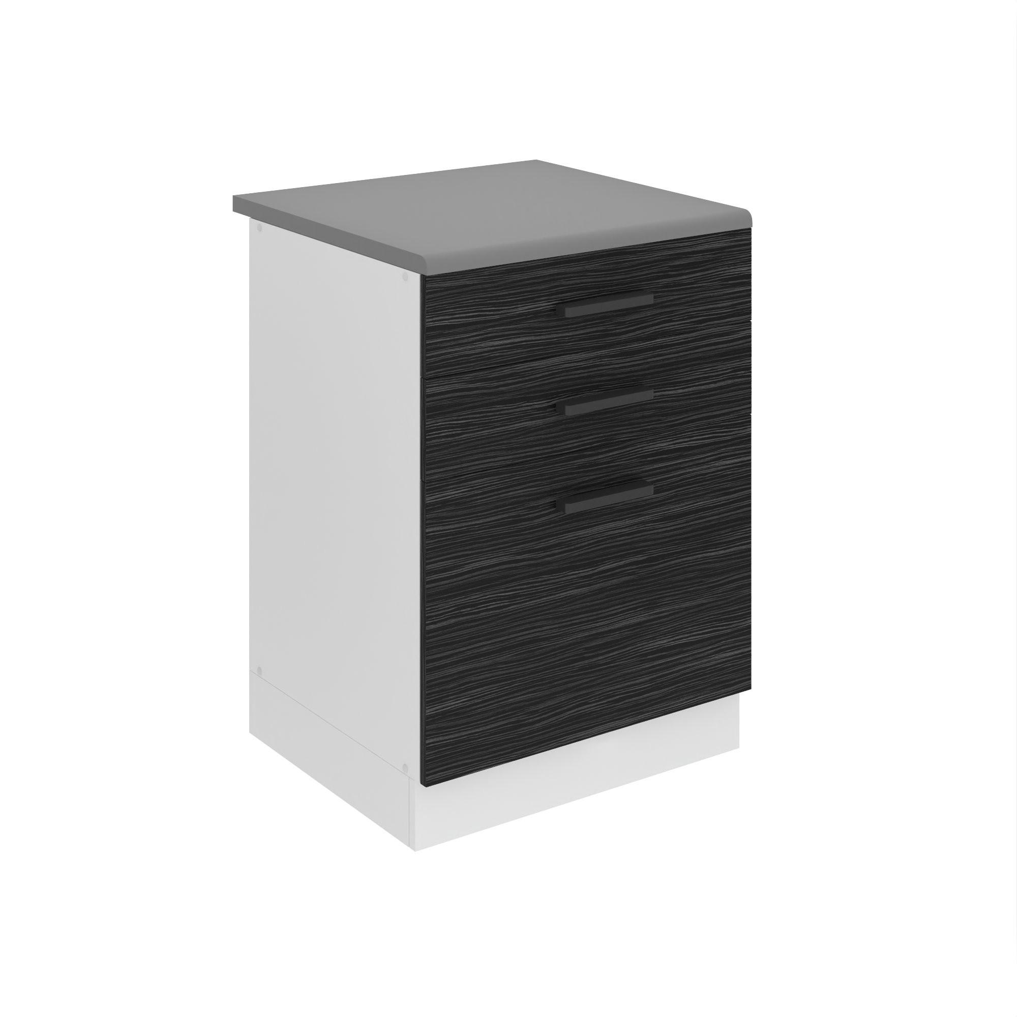 KÜCHENUNTERSCHRANK 60 cm, SDSZ, mit Arbeitsplatte, mit Schubladen, Königliches Ebenholz - Schwarz, Holz (60/85/51.6cm) - B BELINI GROUP