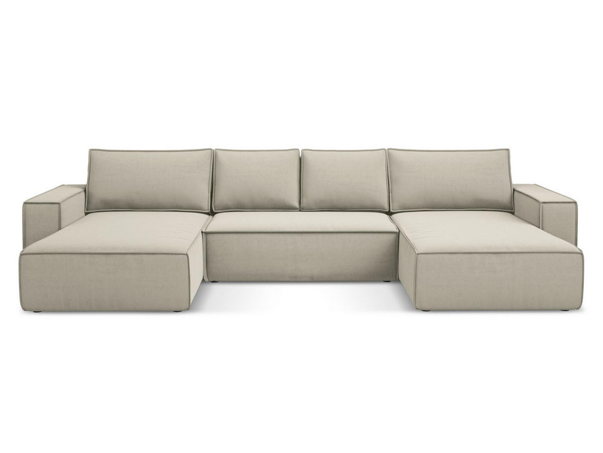 WOHNLANDSCHAFT Samt Stoff Creme - Perlmutt/Creme, Kunststoff/Textil (398/82/185cm) - Makamii