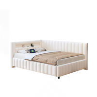 POLSTERBETT 140/200 cm aus Samt mit LED-Beleuchtung und USB-Anschluss - Beige, Textil (140/200cm) - Flora Grace