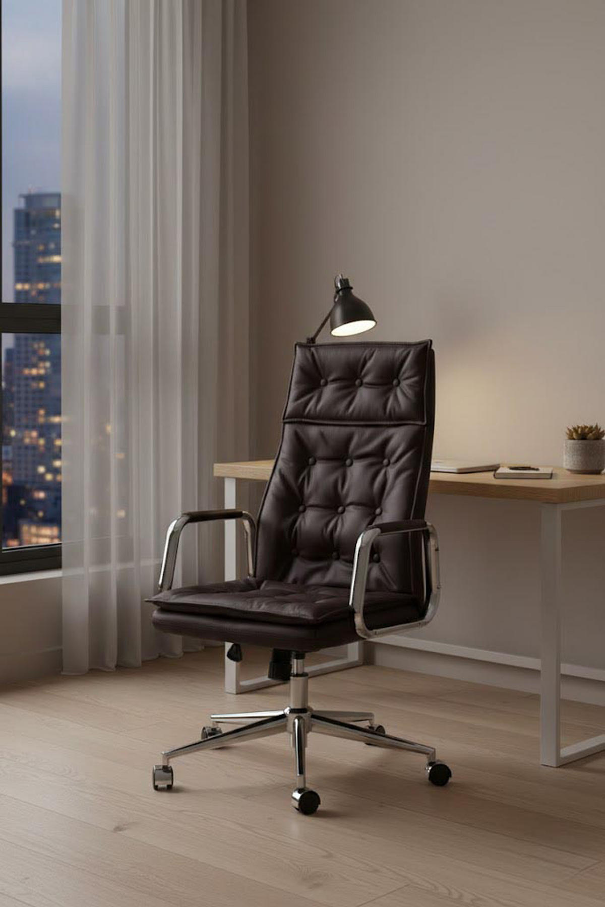 BÜROSTUHL Ronix Echtleder braun - Chromfarben/Braun, Leder/Metall (60/120/65cm) - TPFLiving