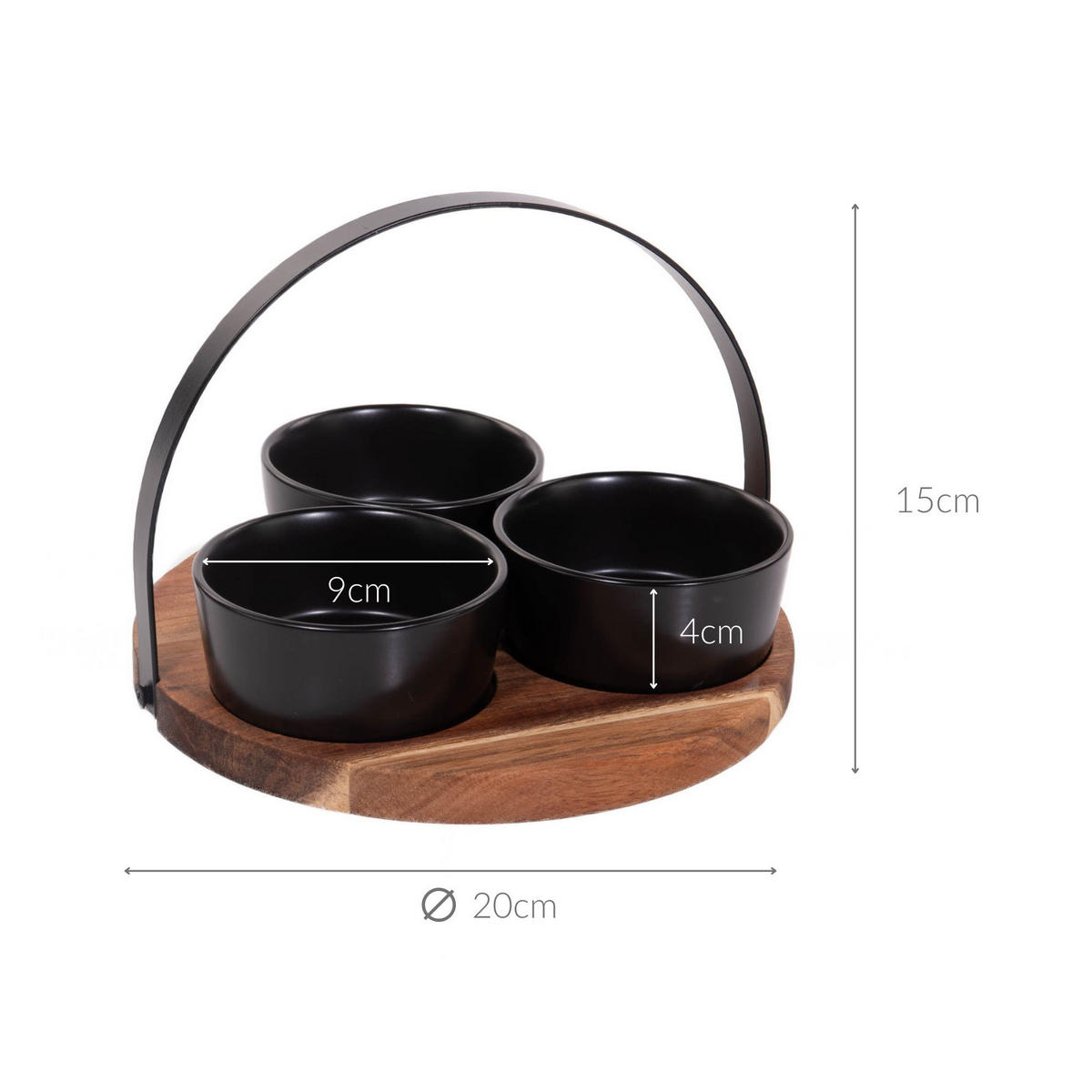 SCHÜSSEL mit Holztablett Schwarz 20/20/4 cm - Schwarz, Keramik (20/4/20cm) - Excellent Houseware