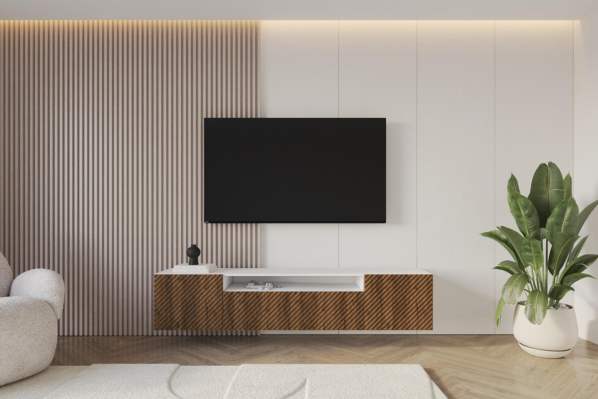 LOWBOARD ZENO-W 200x40x41 cm - Weiß / Katania - Eiche Wotan, Holzwerkstoff (200/40/41cm) - ALTDECOR