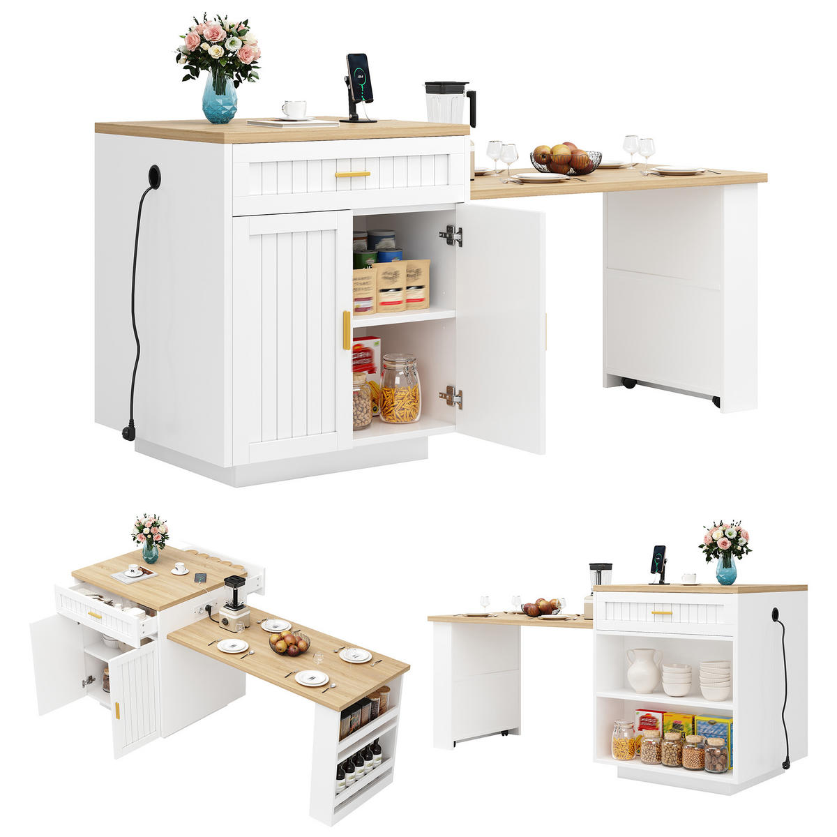 KÜCHENINSEL DE-41186 121,5-192/70/92 cm Weiß - Weiß, Holzwerkstoff (121.5/92/70cm) - ComfortXL