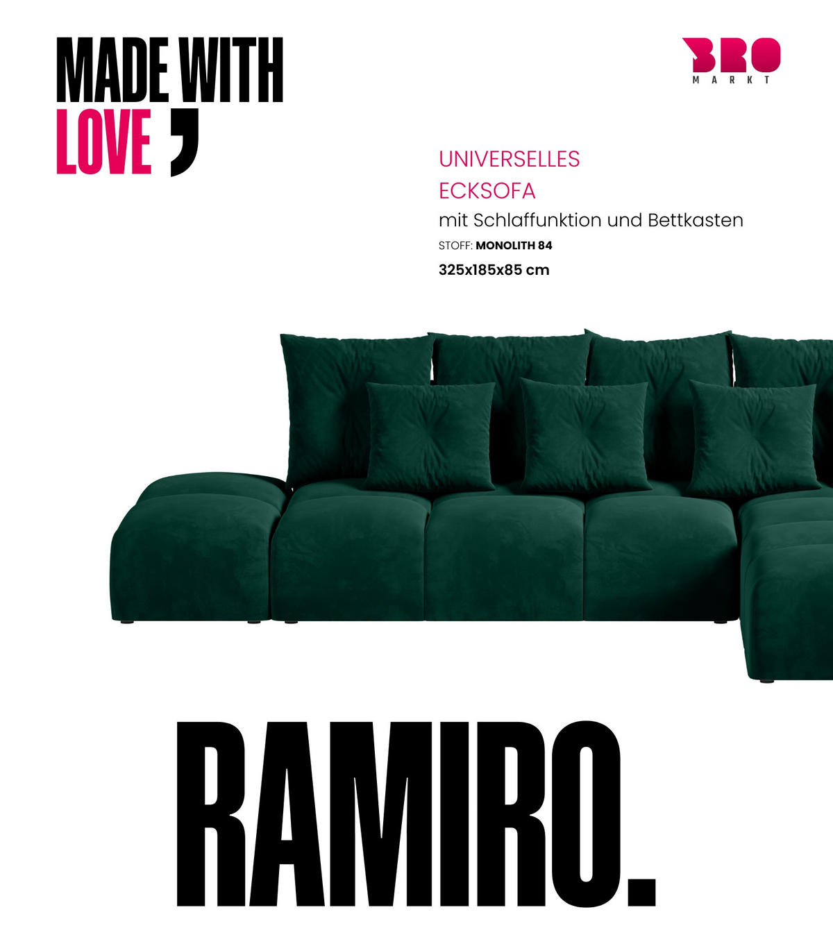 ECKSOFA mit Schlaffunktion RAMIRO Grün - Dunkelgrün, Textil (325/185cm)
