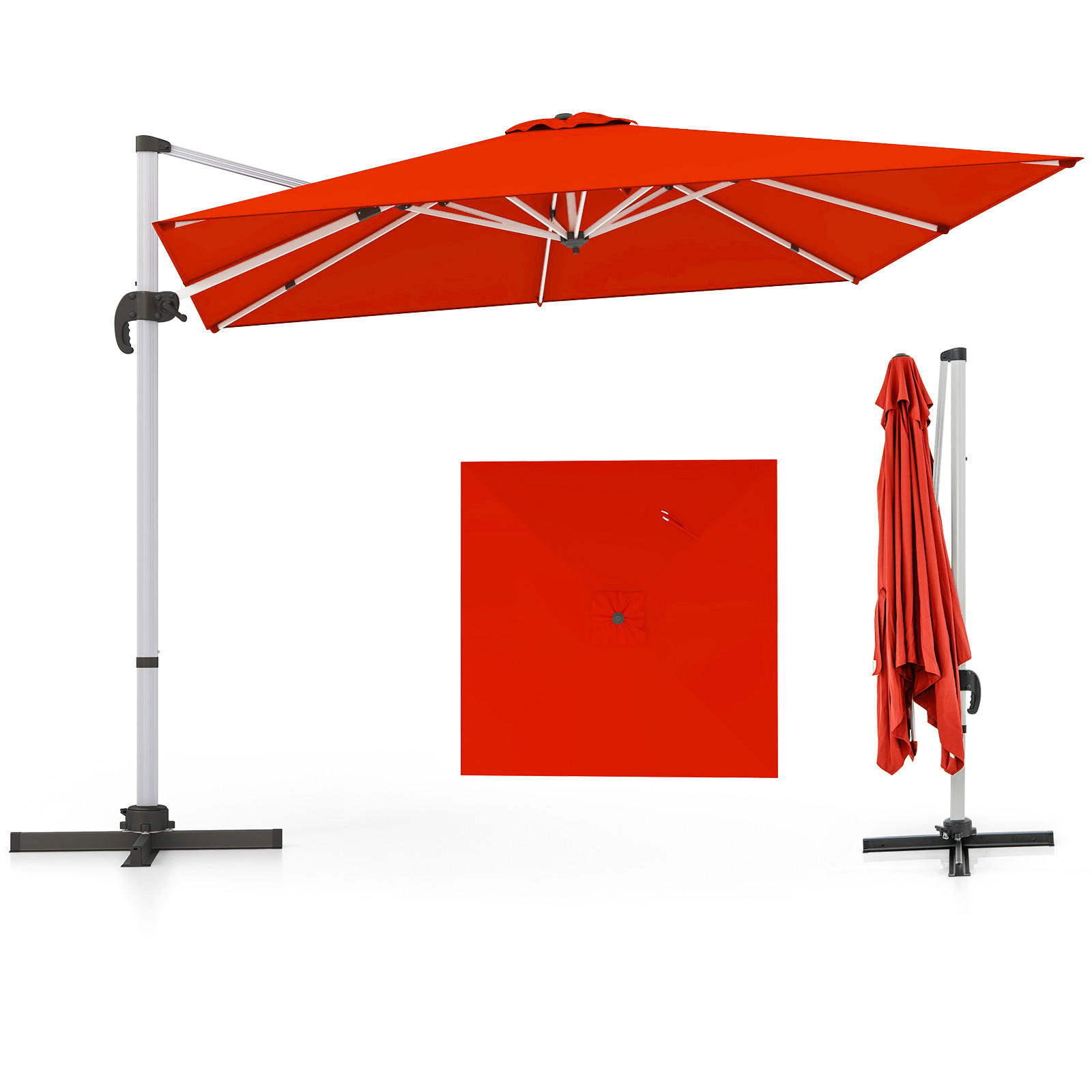 TERASOVÝ SLNEČNÍK 300 cm vínovo červený - vínovočervená, kov (300/300cm) - COSTWAY