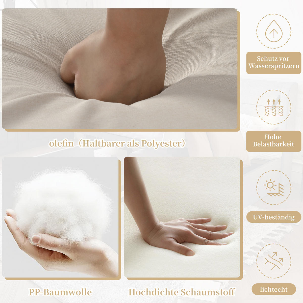 LOUNGESET 6er Seil Beige Mit Verstellbaren Füßen & Glastisch - Beige, Kunststoff - FLIEKS