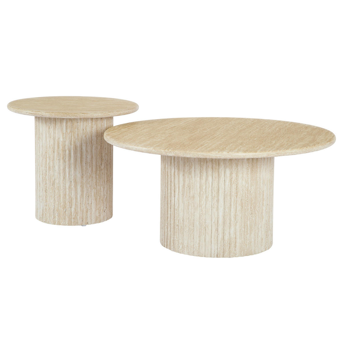 COUCHTISCH - 2er-Set - Travertin Stein Dekor - Beige, Holzwerkstoff (80/80/40cm) - home24