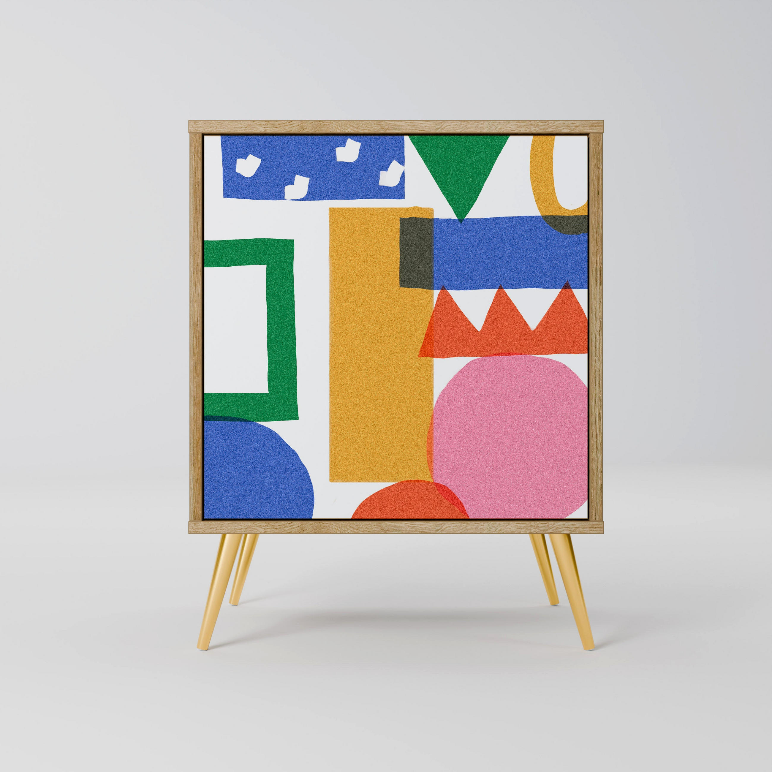 SIDEBOARD GEOMETRIC GLIMMER, Eichefarben, 57,5x42x75,5 cm, Goldfarbene Metallfüße - Eichefarben/Goldfarben, Holzwerkstoff/Metall (57.5/75.5/42cm) - SpaceRebels