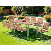 ESSGRUPPE - Teak massiv / Edelstahl - 9-teilig - Silberfarben/Braun, Holz/Metall - home24