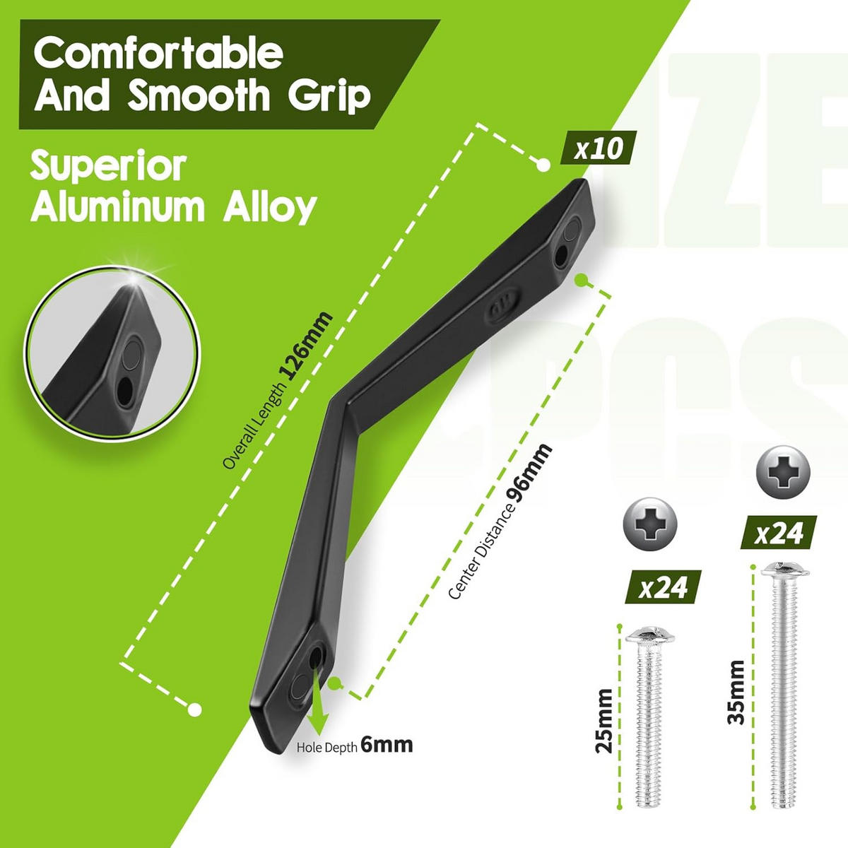 MÖBELGRIFF Schwarz 10er-Set 96 mm Aluminium 25/35 mm - Schwarz, Metall (1.5/3/0.6cm)