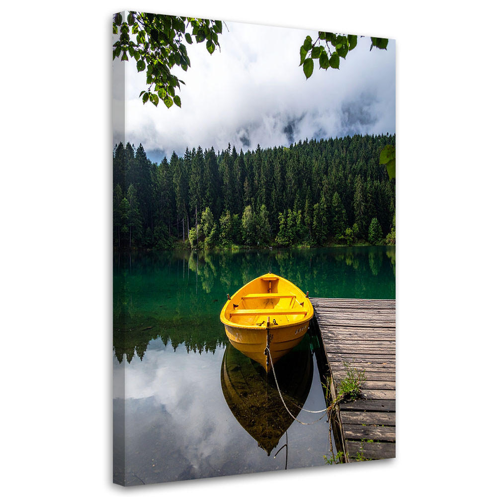 LEINWANDBILD See Boot Berge Landschaft 80x120cm - Grün, Textil (80/120cm) - Feeby