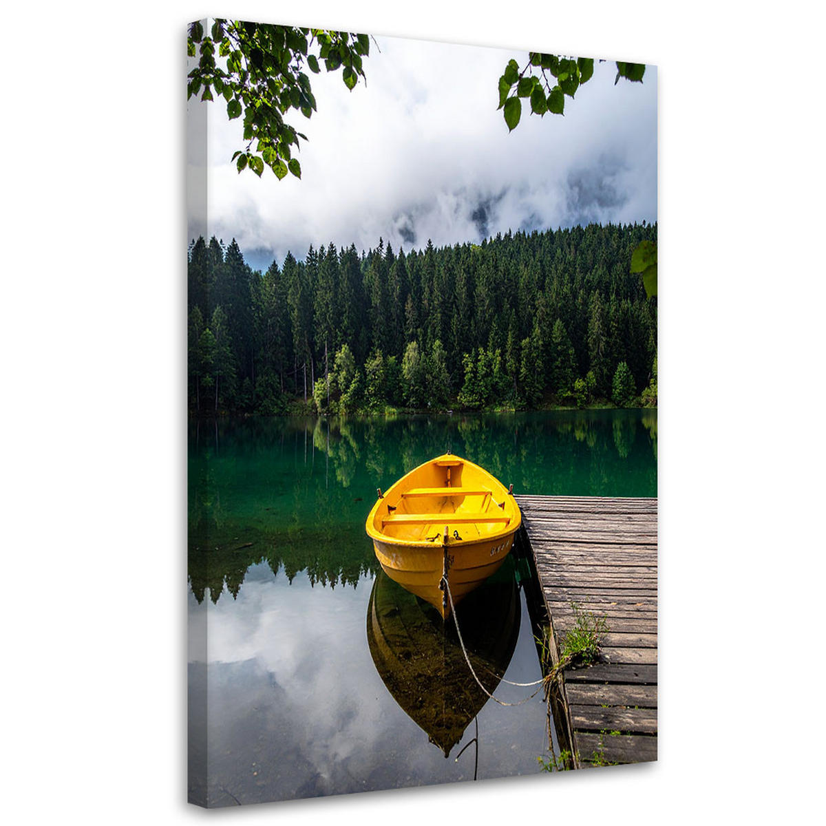 LEINWANDBILD See Boot Berge Landschaft 80x120cm - Grün, Textil (80/120cm) - Feeby