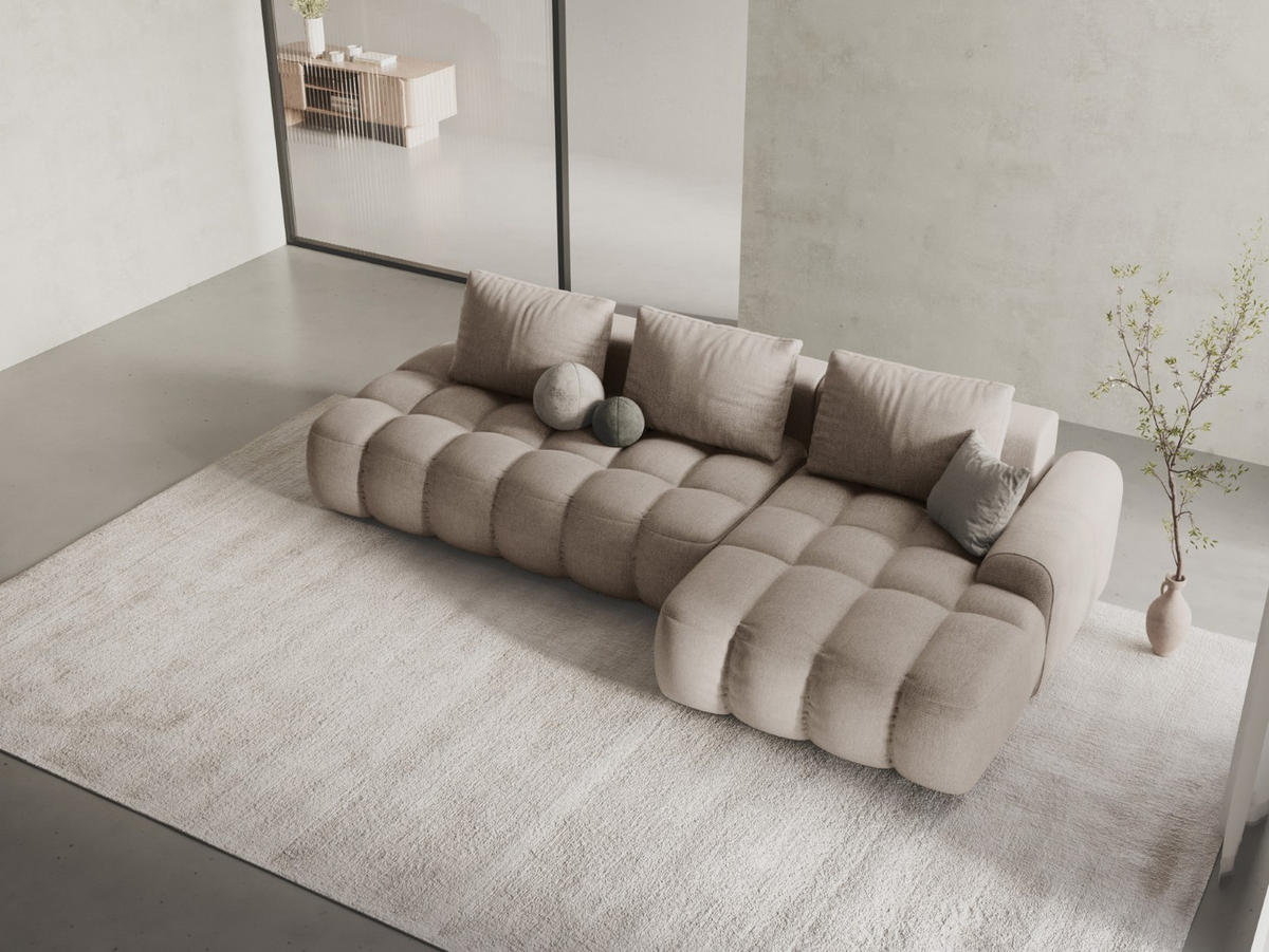 AUSKLAPPBARES-ECKSOFA rechts mit Container Linz aus strukturiertem Stoff sandfarben 3 Sitzplätze - Sandfarben, Textil (142/275cm) - Cosmopolitan Design
