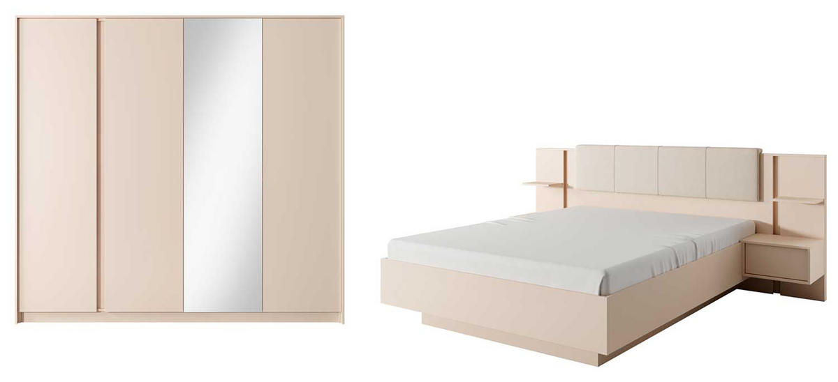 SCHLAFZIMMER-SET Dast Beige 2-teilig - Beige/Braun, Holz/Holzwerkstoff (160/200cm) - Feldmann-Wohnen