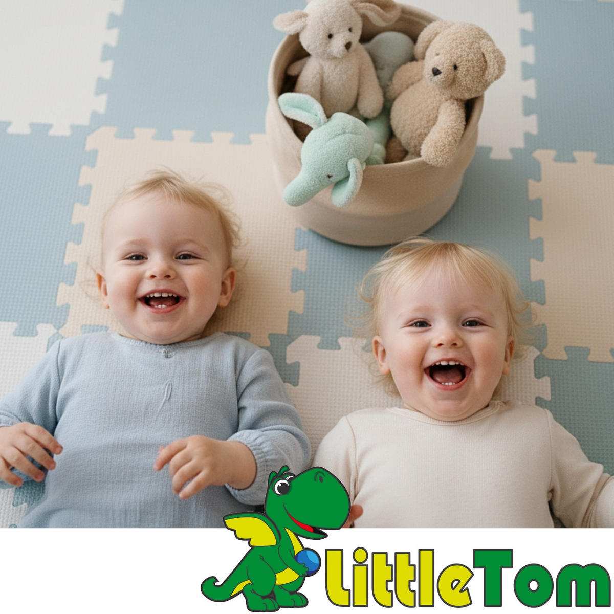 SPIELMATTE ab Null - 360/120/1 cm Puzzlematte Mint/Beige/Weiß/Graublau - Multicolor, Kunststoff (30/30cm) - Littletom