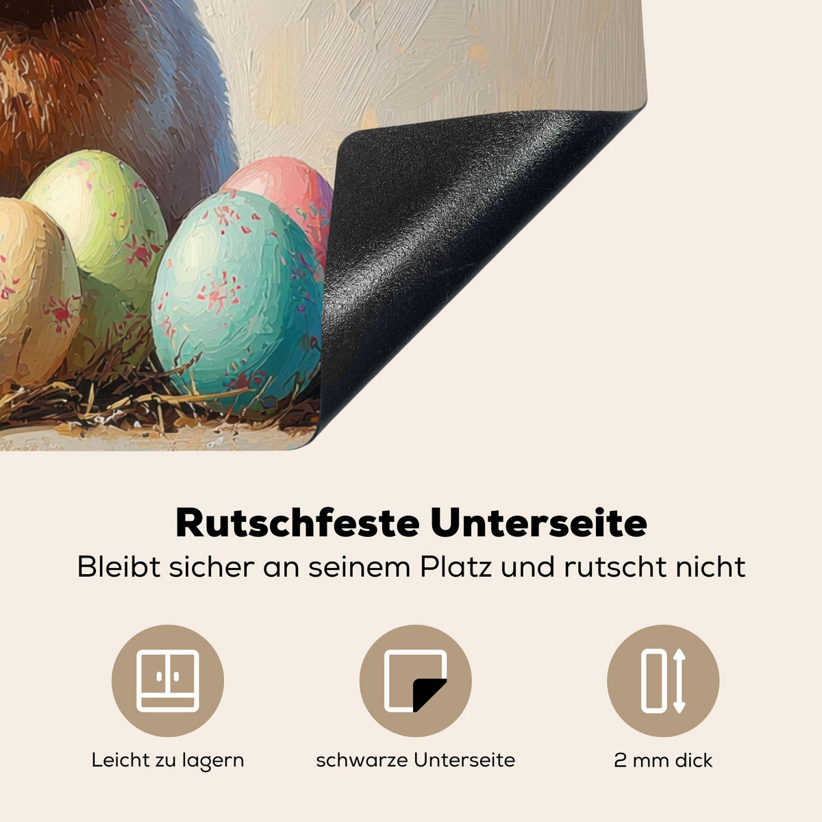 HERDABDECKPLATTE Osterhase - Pastell - Eier Herdabdeckung Induktionsfeld 65x52 cm - Beige, Kunststoff (65/52/0.2cm) - MuchoWow