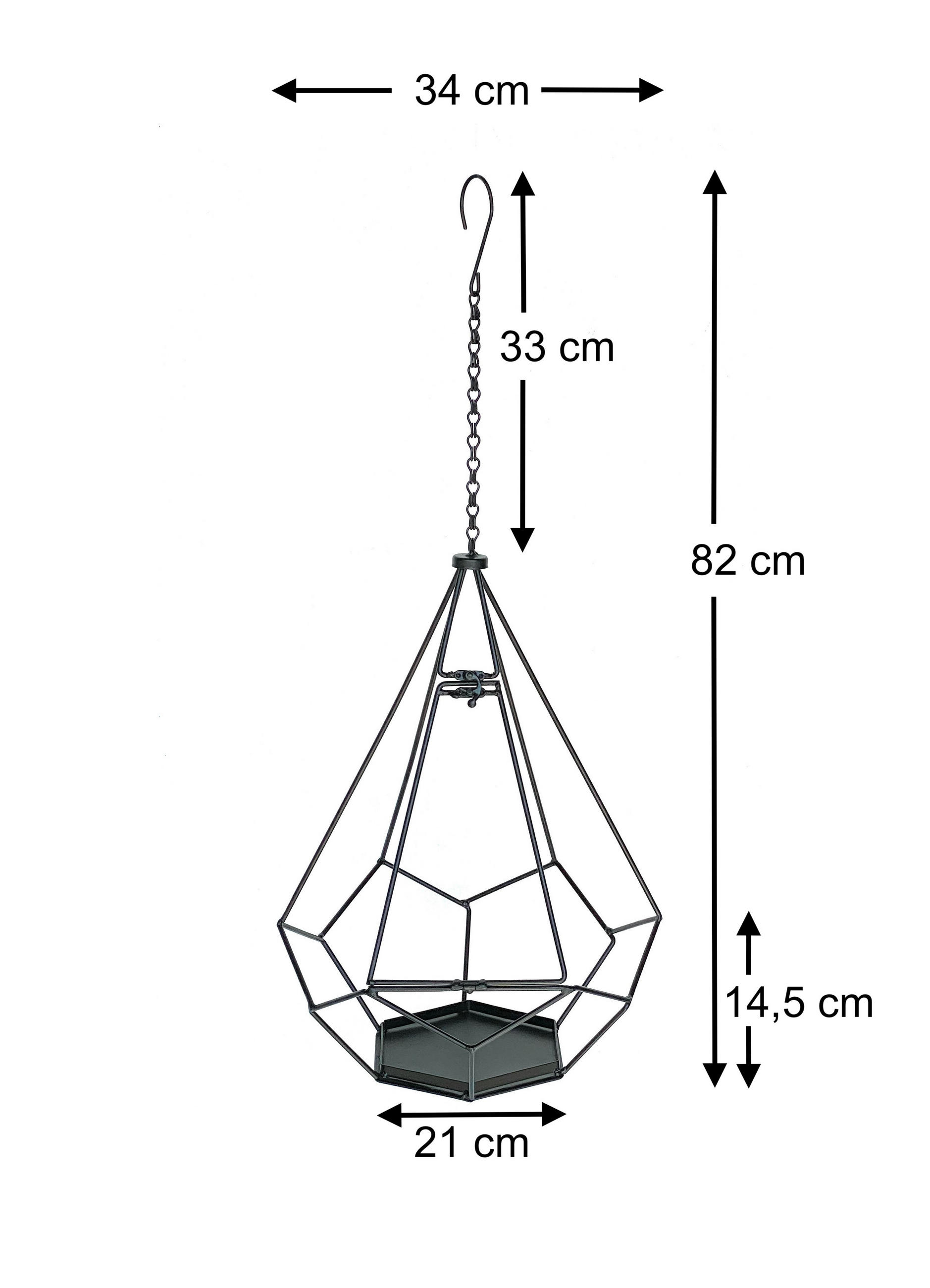 BLUMENAMPEL Innen Metall Wand 82 cm 96075 L mit Tür 6 Ecken - Schwarz, Metall (34/82/34cm) - DanDiBo