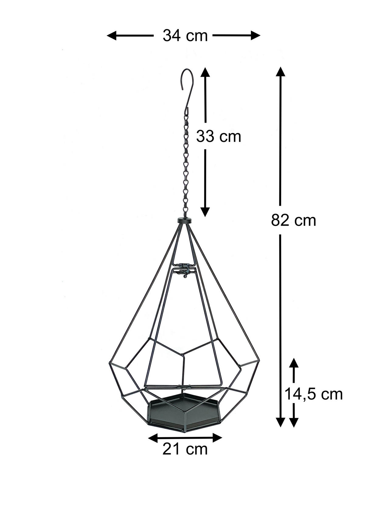 BLUMENAMPEL Innen Metall Wand 82 cm 96075 L mit Tür 6 Ecken - Schwarz, Metall (34/82/34cm) - DanDiBo